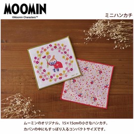 Moomin Handkerchief, Mini Handkerchief, Wreath Green, Little My Approx. 5.9 x 5.9 inches (15 x 15 cm), Northern Europe, Children's Towel Handkerchief, Made in Japan