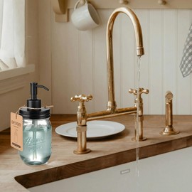 SheeChung Glass Mason Jar Soap Dispenser, Black Stainless Steel Pump Lid