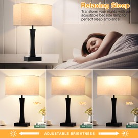 Bedside Lamps for Night Stands - 3 Way Dimmable Table Lamp for Bedroom with USB C+A Ports,Modern Bedside Lamps Set of 2, Touch Lamps for Nightstands(Cream)