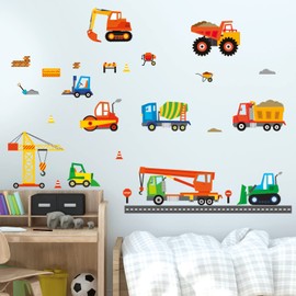DECOWALL DS-8012 Construction Site Cars Island (Small) Kids Wall Stickers Decals Peel and Stick Removable for Nursery Bedroom Living Room Art murals Decorations