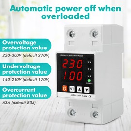 Jadeshay Surge and Undervoltage Protector 230V AC 2P 100A Adjustable Overvoltage and Undervoltage Protector Relay Overcurrent Protection Device