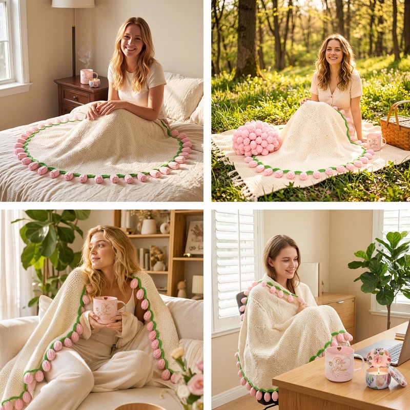 Flower Blanket Gift Basket for Women, Get Well Self Care