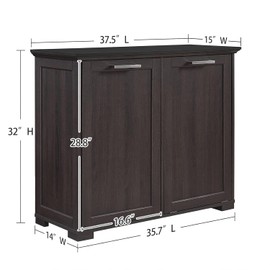 Smhxo Tilt Out Trash Cabinet, Wooden Kitchen Trash Can Cabinet with Deodorising Function, 2 * 10 Gallons Hidden Laundry Sorter Cabinet, Pure Dark Brown