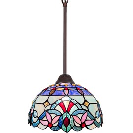 Capulina Tiffany Lamp Stained Glass Pendant Lights 12 Inches Wide Traditional Handicrafts Antique Victorian Tiffany Style Hanging Lamp for Kitchen Island Dining Room Hallway