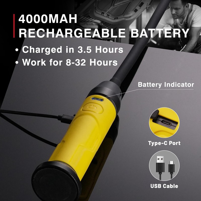 Napatyre Rechargeable LED Work Light with Flexible Gooseneck, Up to
