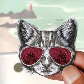 Embroidered Cat Patches with Glasses - Iron-On 2 x 2 inch