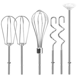 doufuhua Hand Mixer Attachments Beater, Whisk, Blending Rod and Dough Hooks, Stainless Steel Hand Mixer Accessories Compatible with Kitchenaid Hand Mixers KHM3 KHM5 KHM7 KHM9, Set of 6