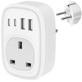 Tusreda UK to European Plug Adapter - UK to EU Euro Europe Schuko 40W USB C Fast Travel Plug Adaptor Grounded USBC Type C Charger for Spain Turkey France Germany Iceland Poland Greece Russia (Type E/F)Tusreda