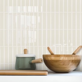 Alwayspon 10 Sheets 3D Peel and Stick PVC Backsplash Tiles, 10"x10" Self-Adhesive Wall Stickers for Kitchen Bathroom, Beige Subway Tile