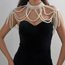 NICENEEDED Pearl Shoulder Necklaces, Bridal Wedding Shoulder Back Chain Boho Multi-layered Arm Chain, Summer Beach Body Jewelry Accessories For Party Women