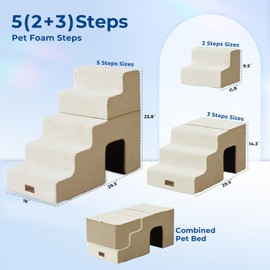 ZOMISIA Dog Steps for High Beds - 5 Step Pet Stairs with Tunnel 2 in 1 with Zippers Suitable for Small Dogs and Cats, Indoor Cat Ladders with Non-Slip Bottom, Purple