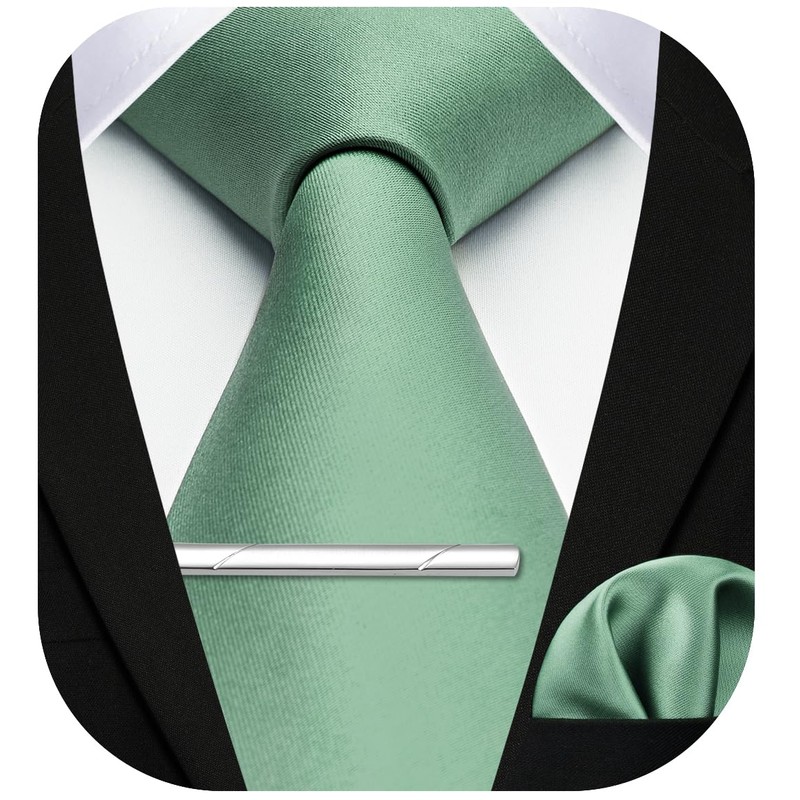 HISDERN Men's Tie Classic Plain Tie and Pocket Square Tie
