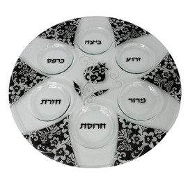 Unique Large Painted Glass Seder Plate for Passover Original Judaica Art (Black)