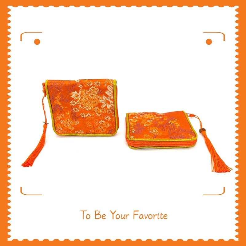 Golden Amy 4pc Zipper Jewelry Pouches Brocade Cosmetic Bags Embroidered