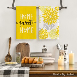 Artoid Mode Yellow Stripes Home Sweet Home Boho Spring - Juego de 4 toallas de cocina de 18 x 26 pulgadas, decoración de temporada