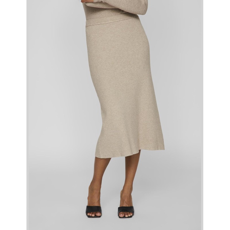 Vila Female Midi Skirt Knitted, Natural melange