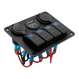 Vkinman 4 Gang Rocker Switch Panel with Dual USB Charger, 12V Waterproof Power Socket Digital Voltmeter for Boat RV Trailer Vehicle