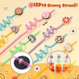Winrayk 110Pcs Groovy Party Favors Retro Hippie Boho Birthday Supplies, Gift Bags Straws Badge Silicone Wristband Keychain Sticker, Kids Goodie Bag Stuffers Hippie Themed Two Groovy Party Favors Decor