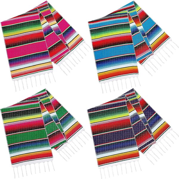 4 Pieces Mexican Ethnic Table Runner Rainbow Tablecloth Mexican Table