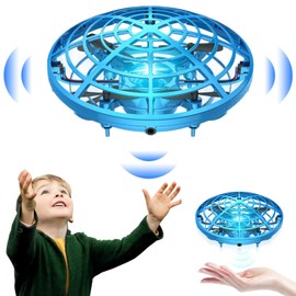 Juguetes de Pelota Voladora, Spinner Volador Giratorio 360°, Bola Voladora Mágica con Luces, Mini Drones de Pelota, Esfera Voladora Boomerang Recargables, UFO Flying Ball, Regalo para Niños (Azul)