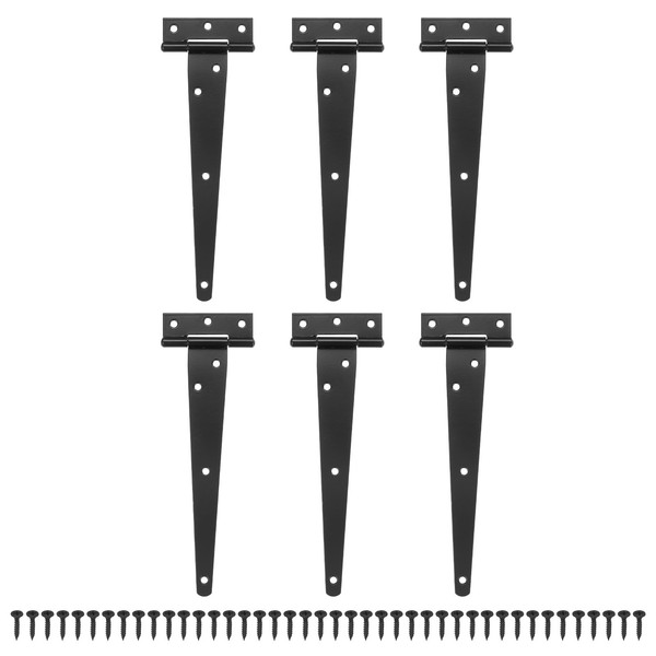 M METERXITY 6-Pack Iron T-Strap Shed Door Hinges, 8 Inch