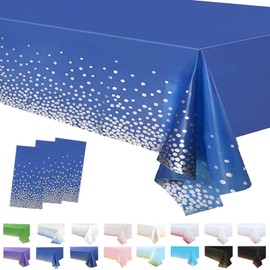 3Pack Dark Blue and Silver Dot Table Cloth Party Disposable Tablecloths,137x274cm Confetti Table Covers Rectangle Plastic Tablecloth Party for Picnic,Baby Shower,Wedding,Birthday,Christmas Table Decor