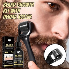 BloomBelle Beard Growth Serum with Derma Roller for Hair, Beard, Biotin Beard Growth Kit, Beard Roller, Rosemary Oil Beard Growth Oil, Rapid Growth & Thickening, Beard Grooming Kit For Men