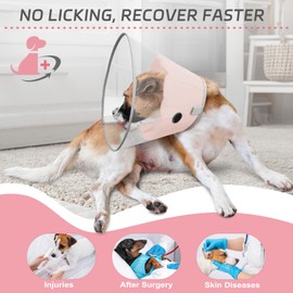 Joypig Dog Cone Collar to Stop Licking, Clear Elizabeth Recovery Collar with Soft Pad for Large, Medium, Small Dogs, Pet Head Cone Alternative After Surgery, Neutering, Injury (L)