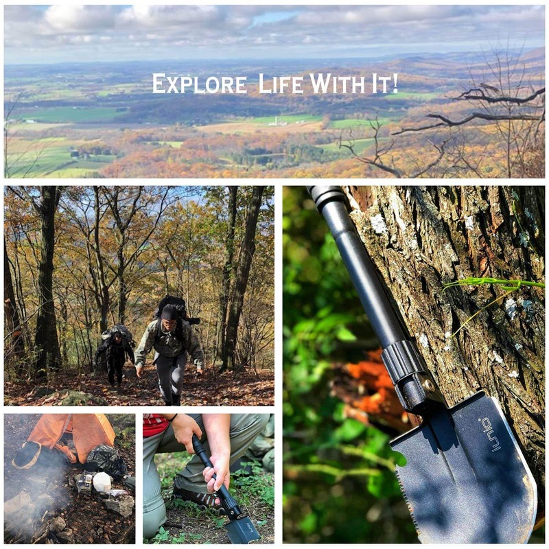 iunio Folding Survival Shovel, Military-Grade Entrenching Tool, Collapsible Emergency Shovel