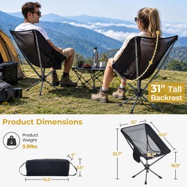 Lightweight Folding 360°Swivel Chair,Camping Chair for Adults with Side Pocket and Storage Bag,Portable Outdoor Backpacking Chair that Sets Up in Just 7 Seconds,360°Flexible Rotation