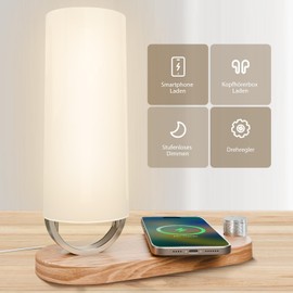 VOSFEEL Bedside Lamp with Charging Function, Stepless Dimming LED Night Light, 15 W, Wireless Fast Charging, Continuous Dimming LED Night Light, 15 W, Wireless Fast Charging