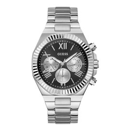 GUESS Men's 44mm Watch - Silver Tone Bracelet Black Dial Silver Tone Case