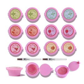 Mebtmel- 12 piezas de brillo labial de cupcakes para regalos de fiesta de niñas, juego de bálsamo labial, surtido de regalos frutales, lindos diseños de cupcakes