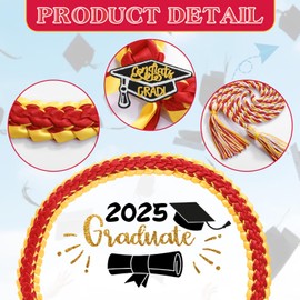 Moerstar Graduation Ribbon Leis Class of 2025 DIY Grad Lei Money Leis Set with Braided Necklace Honor Cords Embroidery Accessories for Graduation Gift Party Decorations (Red)