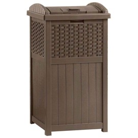 Suncast 2 Pack 33 Gallon Commercial Outdoor Trashcan Hideaway with Lid for 30 to 33 Gallon Trash Bags for Garage, Backyard, or Garden, Brown