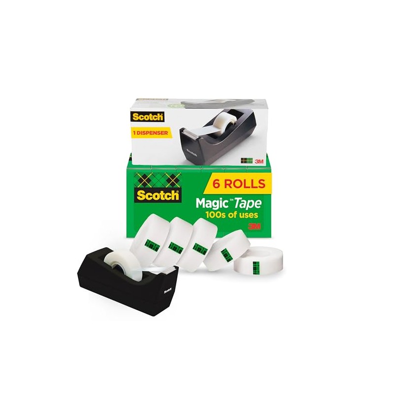 3M Scotch cinta mágica con dispensador negro, 8.63 cm x