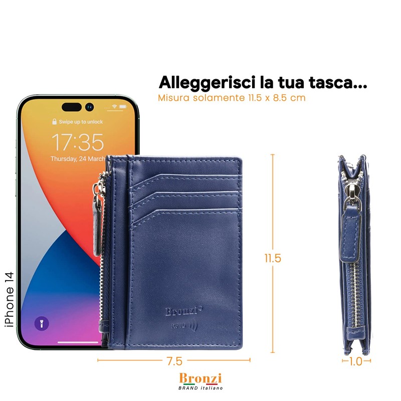 Bronzi Slim, Zip blue, Minimalist