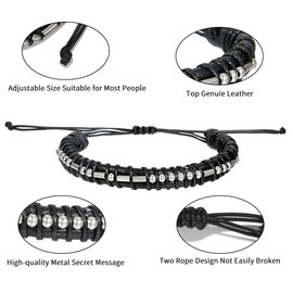 Morse Code Bracelets Gifts for Men , Gunmetal Beads on Leather Bracelets for Men Inspirational Gifts for Mens Jewelry Unique Fathers Day Birthday Gifts for Boyfriend Dad Best Friend (I Am The Storm)