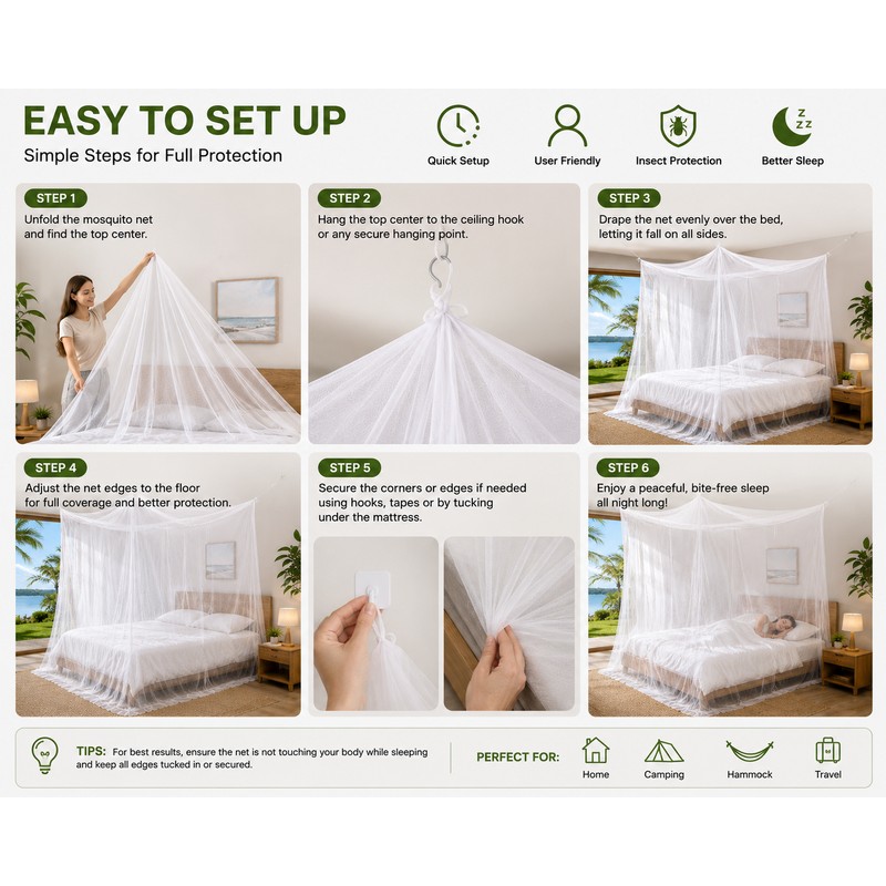 White Outdoor Camping Mosquito Net - Insect Proof, Protective, Portable