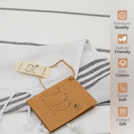 Yazz Turkish Cotton Hand Towels - Set of 2 | 18" x 30" inches | Decorative Peshtemal Cotton Hand Towels for Kitchen, Bath, Guest, Face, Hair, Gym, Yoga, Dishcloth, Travel (White)