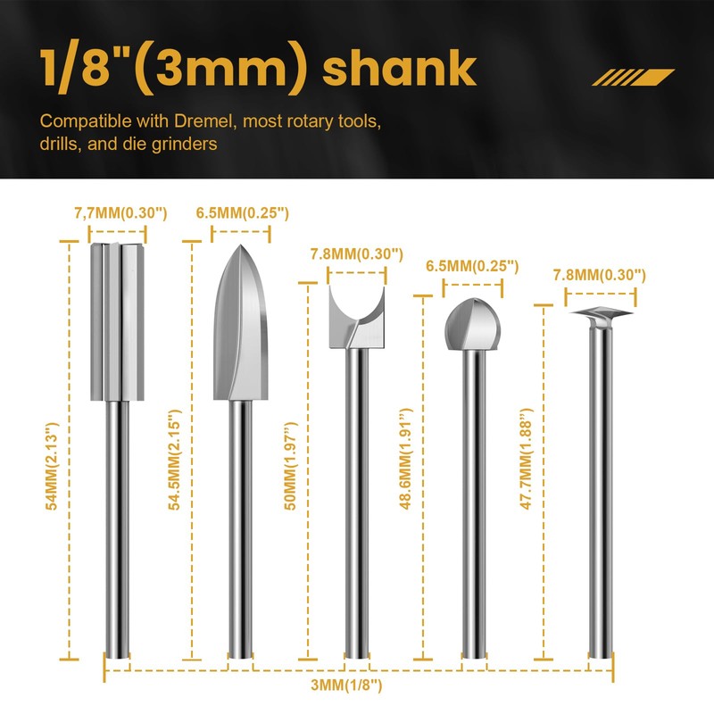 LuMuank Wood Carving Bits for Dremel Tool Accessories, 5Pcs Different