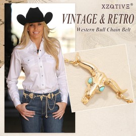 XZQTIVE Western Concho Belt for Women Silver Gold Chain Belt Cowgirl Belt for Dresses Jeans Country Concert Outfit
