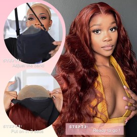 AHUFALU Reddish Brown Glueless Wigs 7x5 Pre Cut Closure HD Lace Human Hair Wear and Go Reddish Brown Lace Front Wigs Human Hair 180% Density 28inch Copper Human Hair Wig