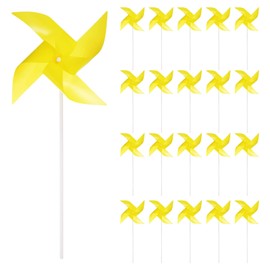 HARFINGTON 50pcs Windmills for The Yard Garden 15" x 7.5" 4 Leaves Pinwheels Wind Mills Spinners Windproof Waterproof Bird Devices with Stakes for Patio Decor, Yellow