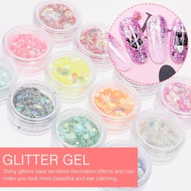 Purpurina en Gel para Maquillaje Corporal y Facial, 12 Colores en Caja Compacta, Material Seguro para Uso en Uñas y Pecho, Ideal para Fiesta de y Día de San Valentín