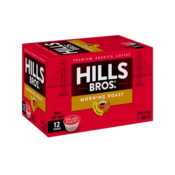 Hills Bros Single Serve Coffee Pods,Morning Roast, Light Roast Coffee, 12 Count-Keurig Compatible, Roasted Arabica Coffee Beans, Smooth Balanced Flavor