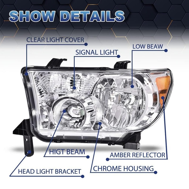 PIT66 Headlights Assembly Pair Fit for 2007-2013 Tundra (W/O Headlight