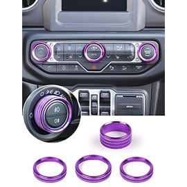 Savadicar Savadicar Climate Control Panel Knob Trim Kit & Light Control Switch Cover, Air Conditioner Knob Aluminum Alloy Ring for 2018-2024 Jeep Wrangler JL JLU & Gladiator JT, Interior Accessories, Purple