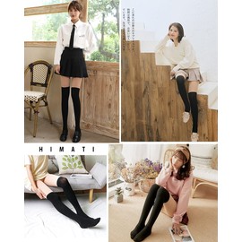 HIMATI Women's Faux Knee High Stockings, Knee High Style Stockings, Tights, Fake Knee High Tights, Beautiful Leg Stockings, Switching Fabric, Beautiful Leg Effects, black+beige-52cm