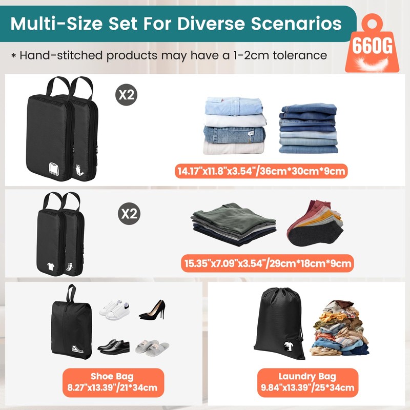 Compression Packing Cubes for Backpack 6 Black